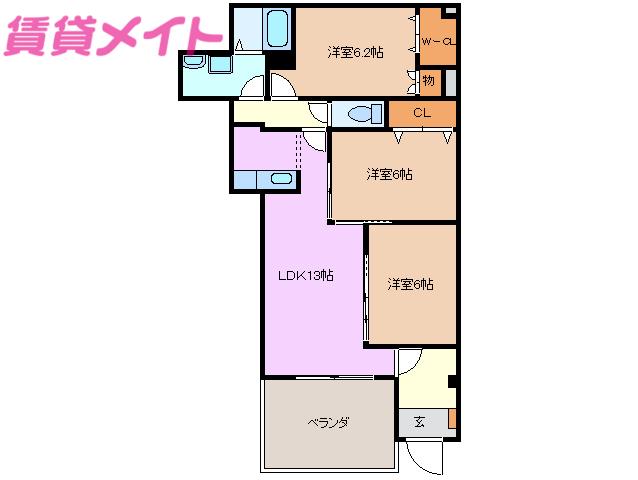 エスポワールII(3LDK/1階)の間取り写真
