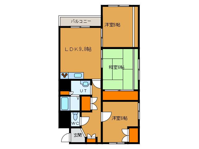 フラットフォレスト2(3DK/1階)の間取り写真