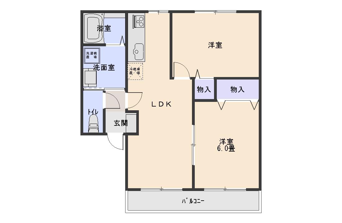 シェル大津B棟(2LDK/2階)の間取り写真