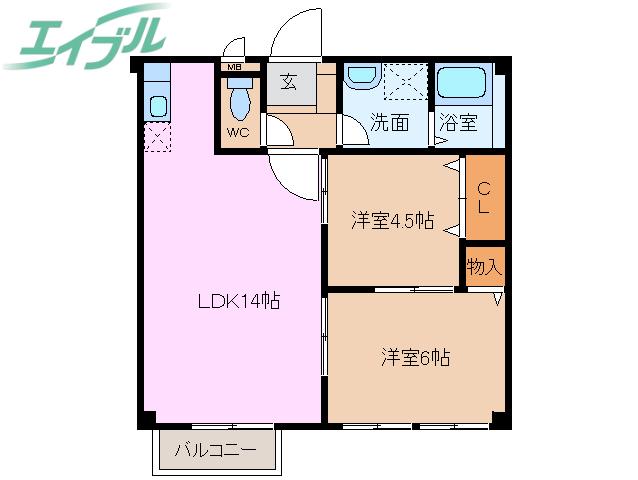 エルディムヒラタ(2LDK/2階)の間取り写真