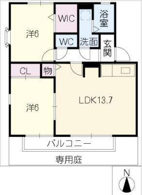 カーサデ・フィオーレ(2LDK/1階)の間取り写真