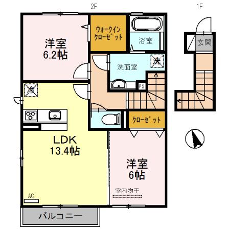 ラッジョ・クラルテ クラルテ(2LDK/2階)の間取り写真