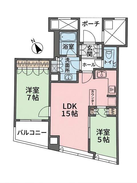 品川Vタワータワー棟(2LDK/13階)の間取り写真