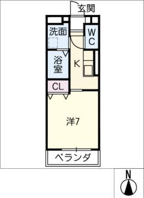 フルールD前山(1K/1階)の間取り写真