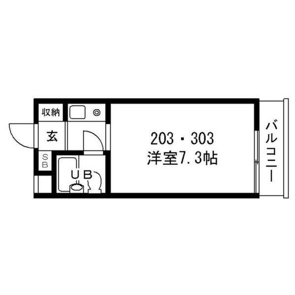 シャンブルド甲東園(ワンルーム/2階)の間取り写真