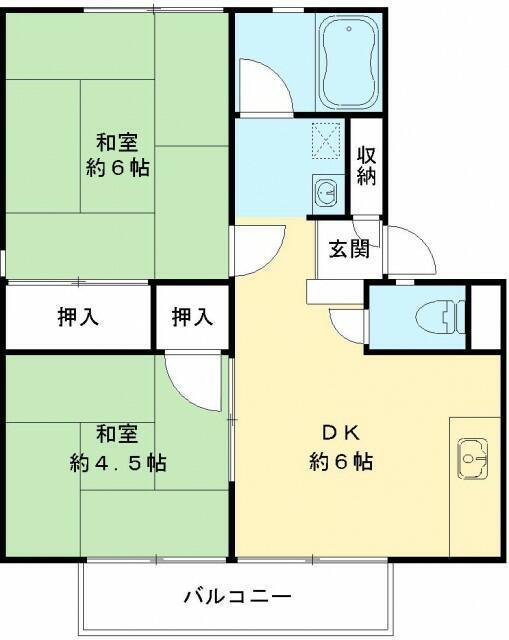 パールハイツ(2DK/1階)の間取り写真