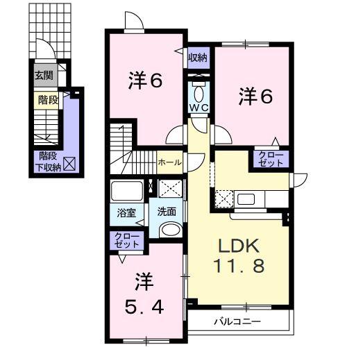 イルミオI(3LDK/2階)の間取り写真