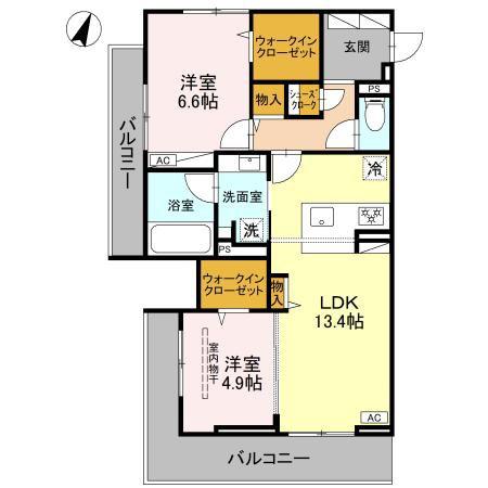 KOAひばりヶ丘(2LDK/2階)の間取り写真