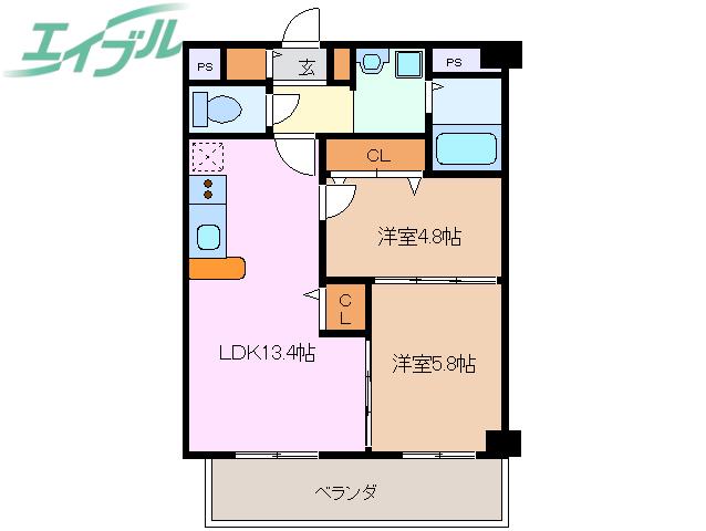 WILL DO四日市鵜の森(2LDK/2階)の間取り写真