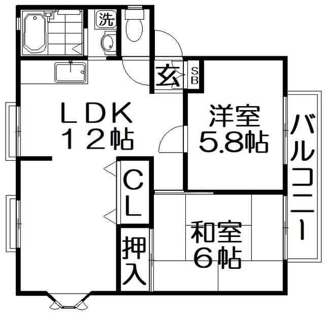 サンビレッジ高田B棟(2LDK/1階)の間取り写真