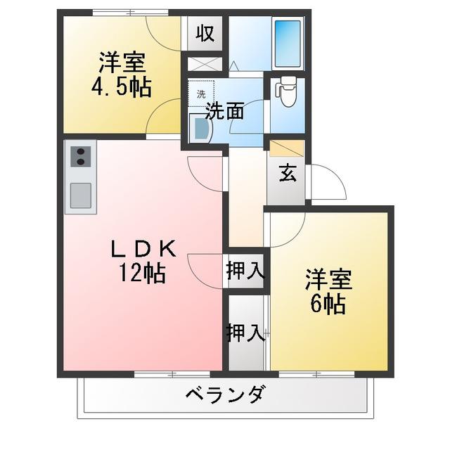 メゾンドトレゾア(2LDK/2階)の間取り写真