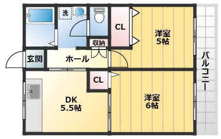 山手弐番館(2DK/1階)の間取り写真
