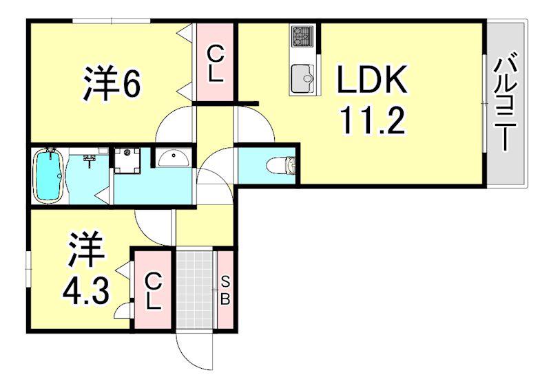 エムライズ西宮(2LDK/2階)の間取り写真