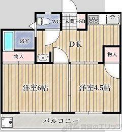 淡路第1ダイヤモンドハイム(2DK/2階)の間取り写真