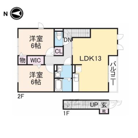 オークハイツB棟(2LDK/2階)の間取り写真