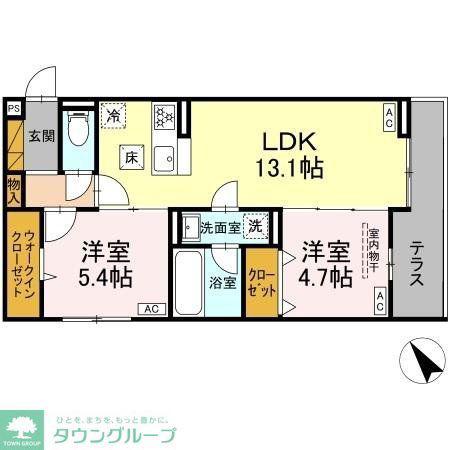 D-ガルデニア(2LDK/1階)の間取り写真