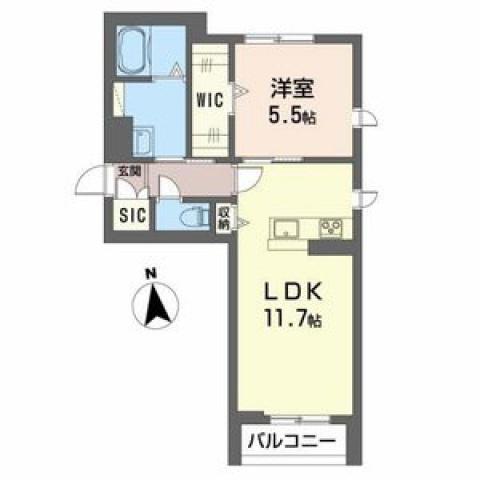 シャーメゾン境谷(1LDK/1階)の間取り写真
