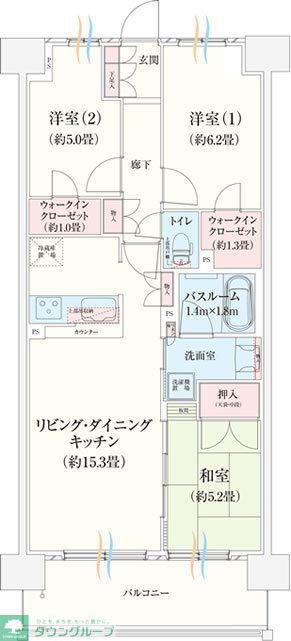 クレストフォルム柏サウスウイング(3LDK/3階)の間取り写真