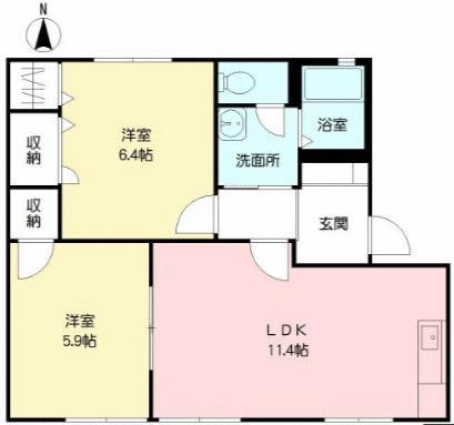 ディアス・パルモ古国府(2LDK/1階)の間取り写真
