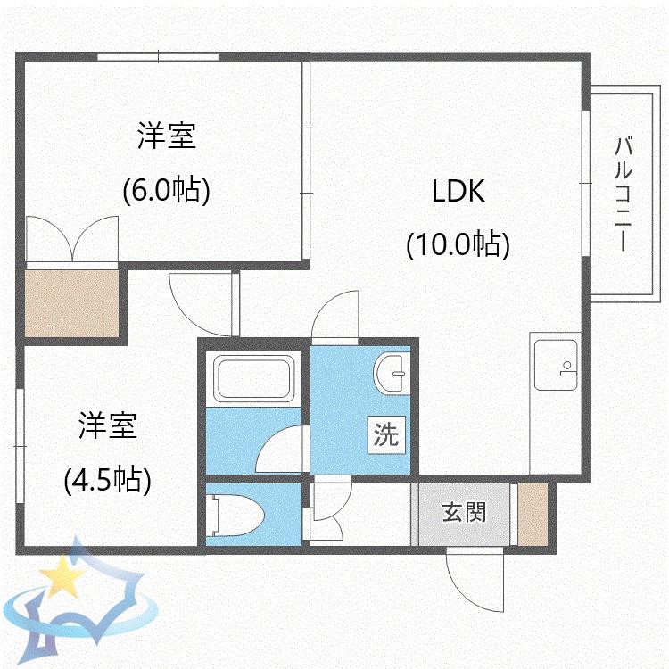 セピア発寒中央公園(2LDK/1階)の間取り写真