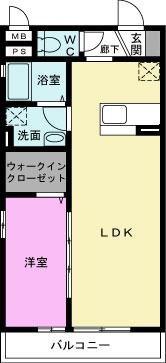 ウエストエーデル(1LDK/2階)の間取り写真