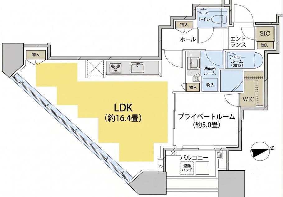 ドゥ・トゥール イースト棟(1SLDK/52階)の間取り写真