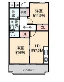 グリンデルワルト(2DK/2階)の間取り写真
