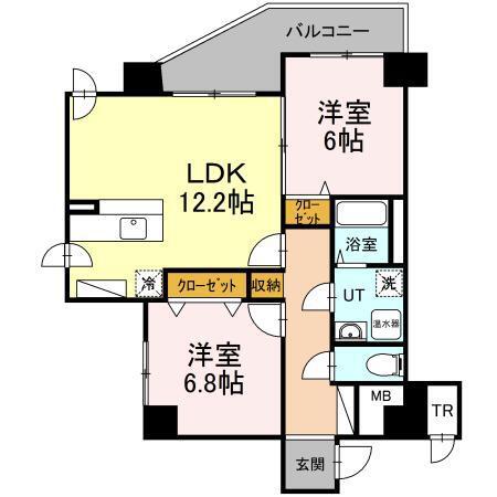 ヴィラ福住(2LDK/9階)の間取り写真