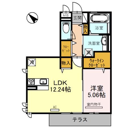 LA CASAMIA一条通(1LDK/1階)の間取り写真