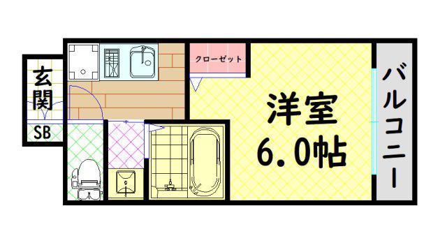 エステムコート難波ウエスト-SIDEVIIグローブ(1K/1階)の間取り写真