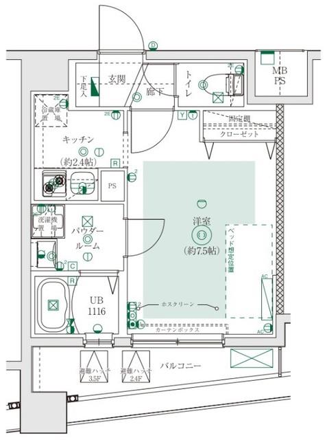 フェルクルール田端ルネサンスコート(1K/4階)の間取り写真