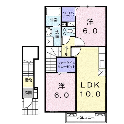 グリーンパークC(2LDK/2階)の間取り写真