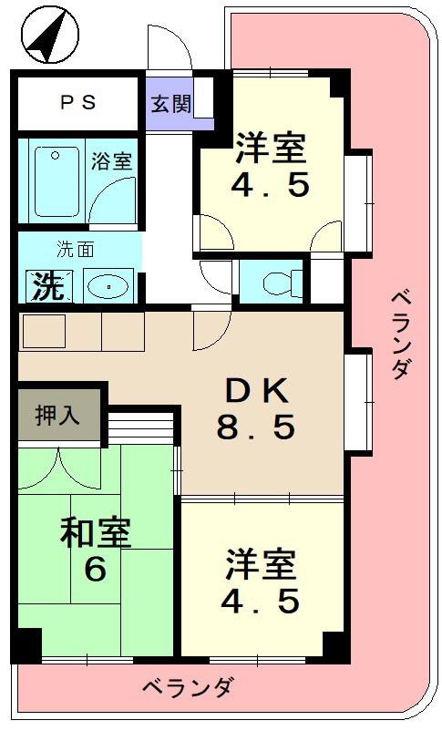 ラコー13(3DK/10階)の間取り写真