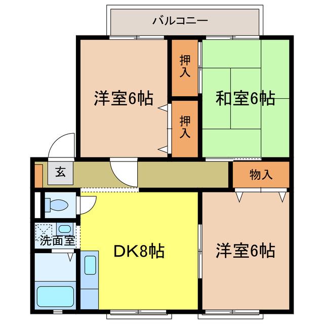 グリーンビレッジ B棟(3DK/2階)の間取り写真