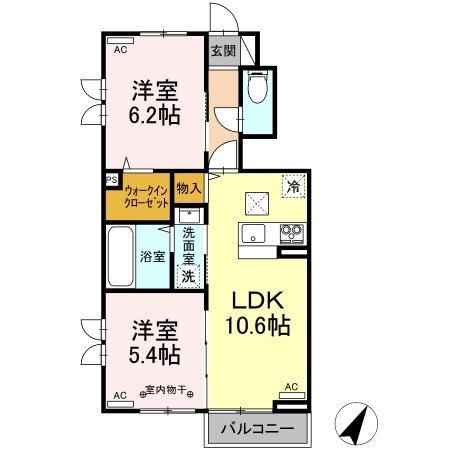ロザージュ(2LDK/1階)の間取り写真