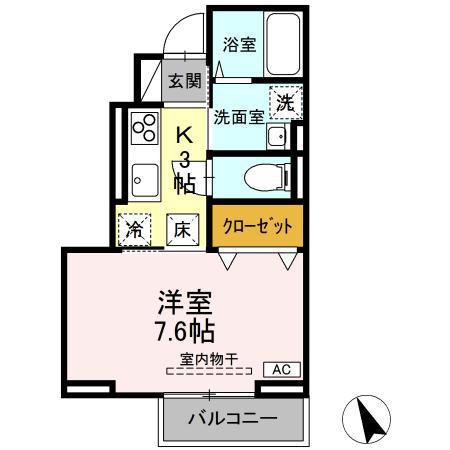 酒田市DROOM RAFFINESIRIUS1021K(1K/1階)の間取り写真