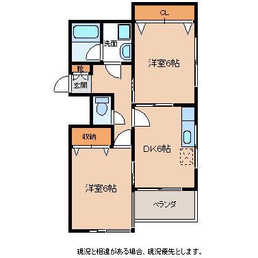 KAZAKOSHIスカイハイツ(2DK/2階)の間取り写真