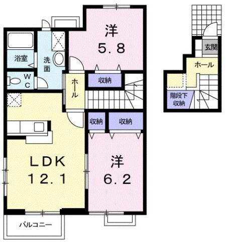アビタシオン勝瑞G(2LDK/2階)の間取り写真