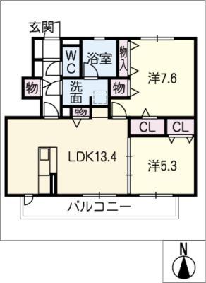 ベラ ヴィスタ B(2LDK/1階)の間取り写真