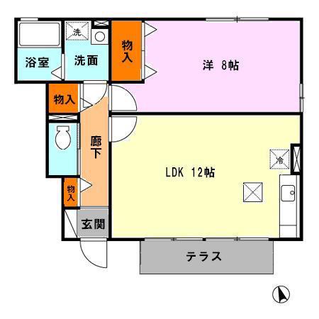 ロイヤルガーデン天神B(1LDK/1階)の間取り写真