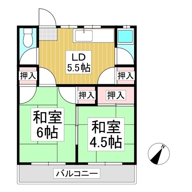 コーポ近津(2DK/2階)の間取り写真