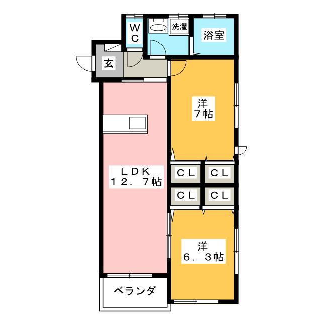 コミーテ薮田 C棟(2LDK/2階)の間取り写真