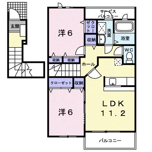 パンテオン B(2LDK/2階)の間取り写真