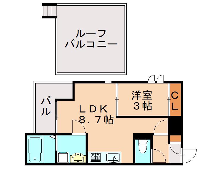 GRANDTIC二日市中央(1LDK/2階)の間取り写真