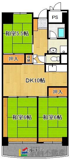 ビレッジハウス香椎浜タワー(3DK/3階)の間取り写真