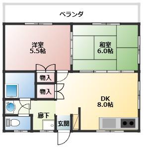 大屋アパート(2DK/4階)の間取り写真