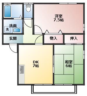 サニーホームズC(2DK/1階)の間取り写真