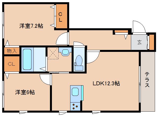 アズールA(2LDK/1階)の間取り写真