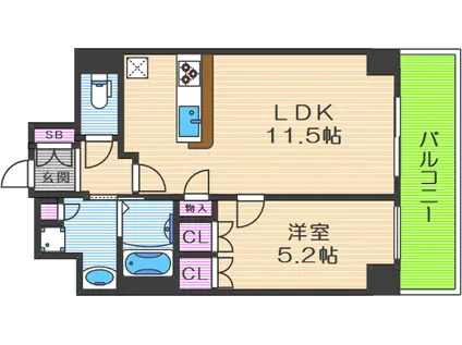 スマートカーサ伏見町(1LDK/6階)の間取り写真
