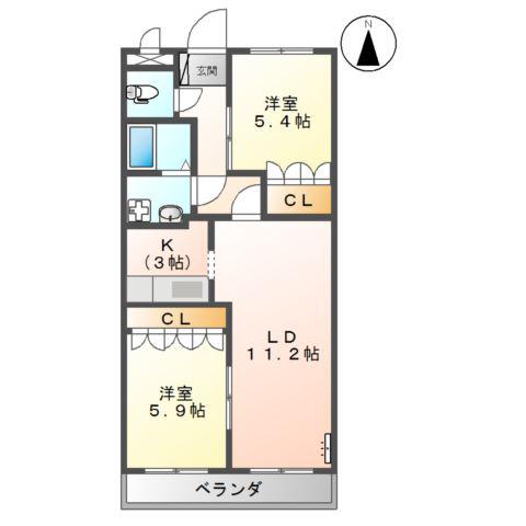 ローズマリーII(2LDK/2階)の間取り写真
